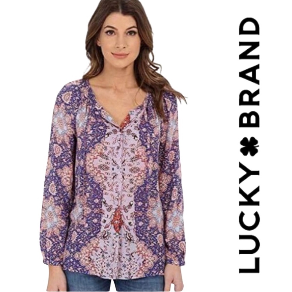 Lucky Brand Boho Blouse Top Long Sleeve